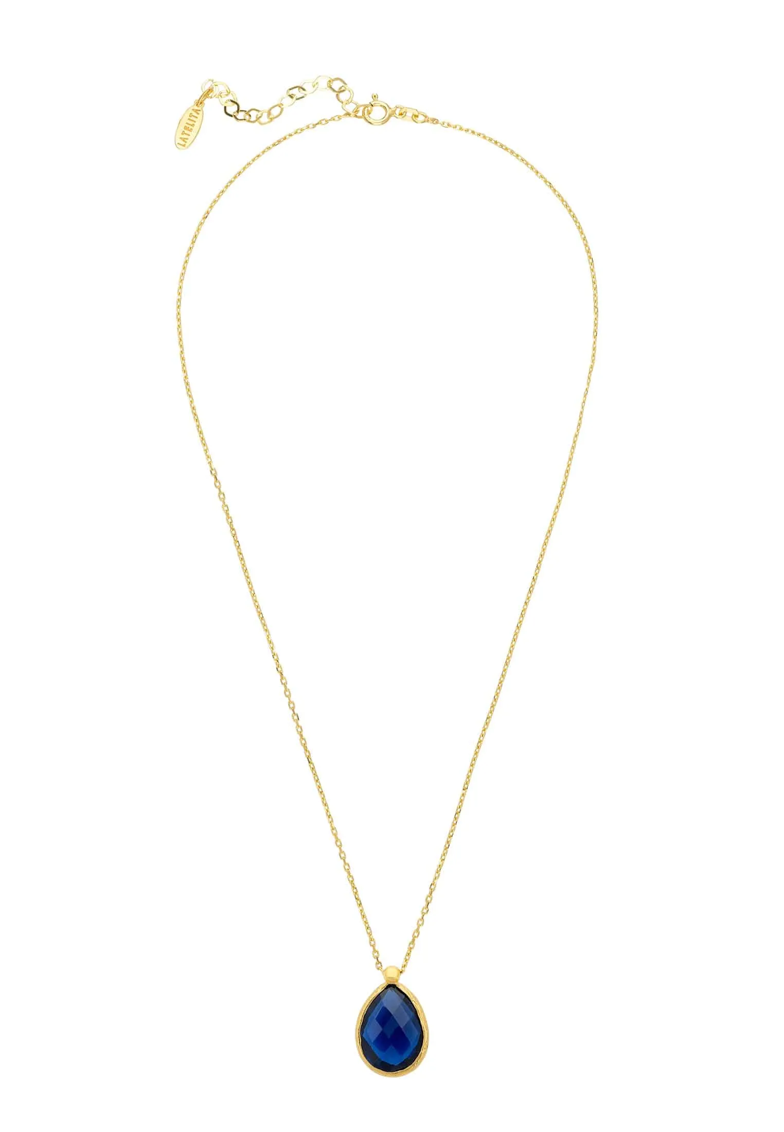 Petite Drop Necklace Gold Sapphire Hydro