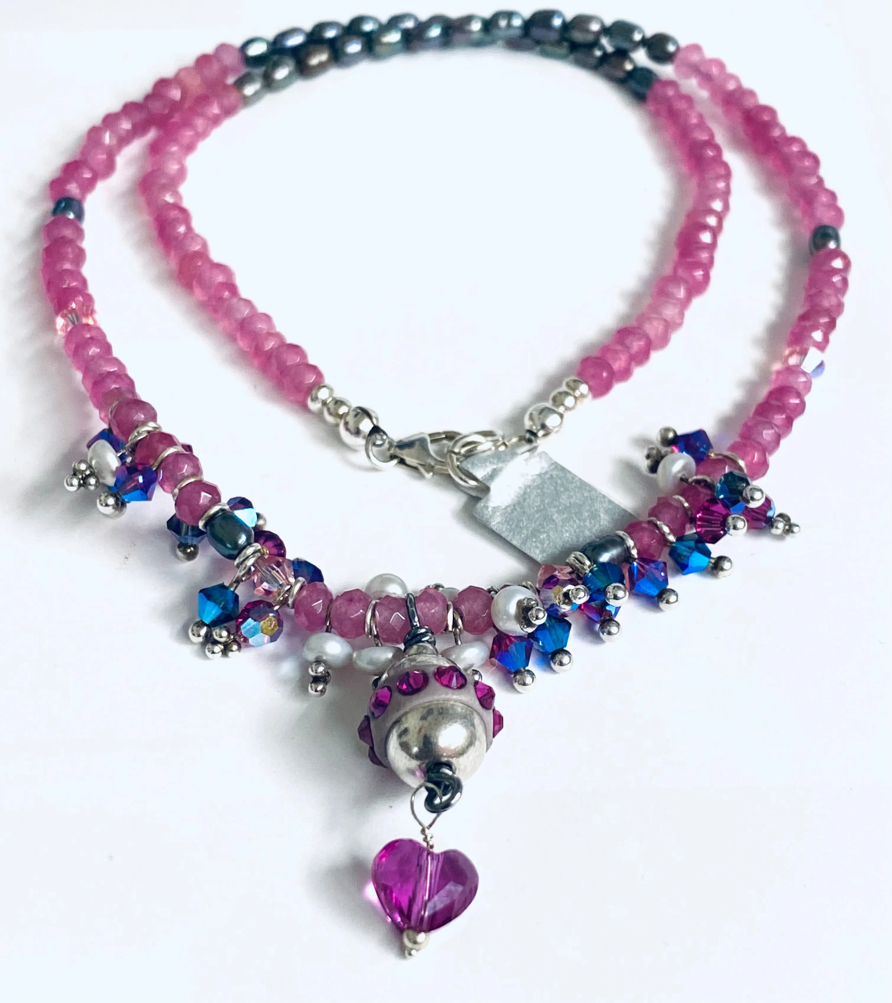 Pink Crystal Necklace , Pink Quartz and Crystal Necklace