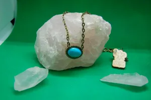 Pink Panache -necklace w/mini-oval turquoise stone