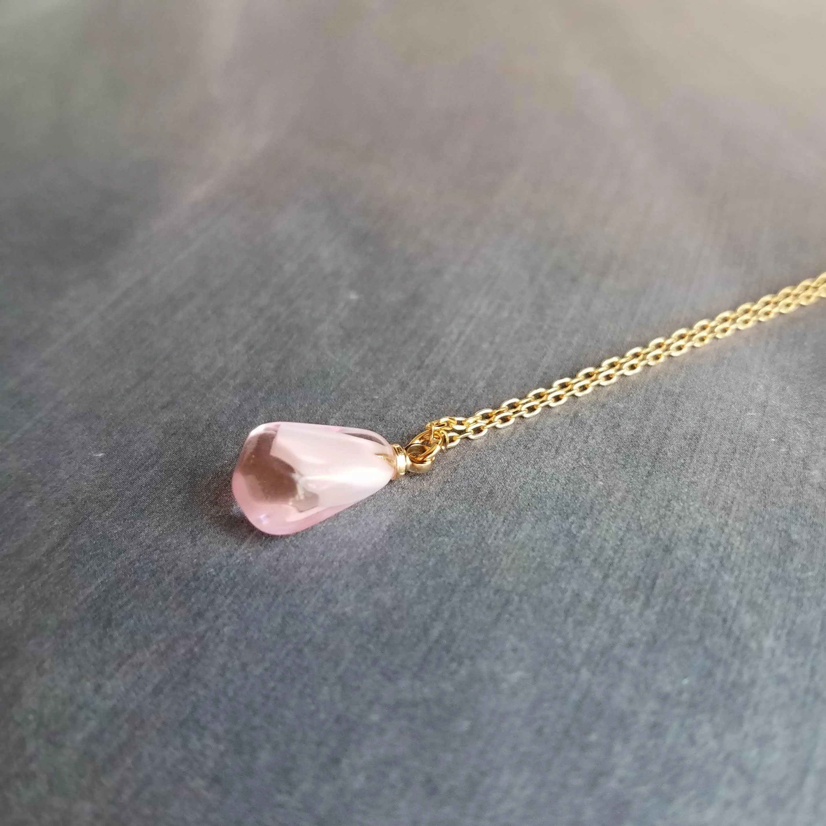 Pink Pomegranate Necklace, small light pink pendant, thin delicate chain, seed fruit necklace, fertility necklace, pomegranate seed charm