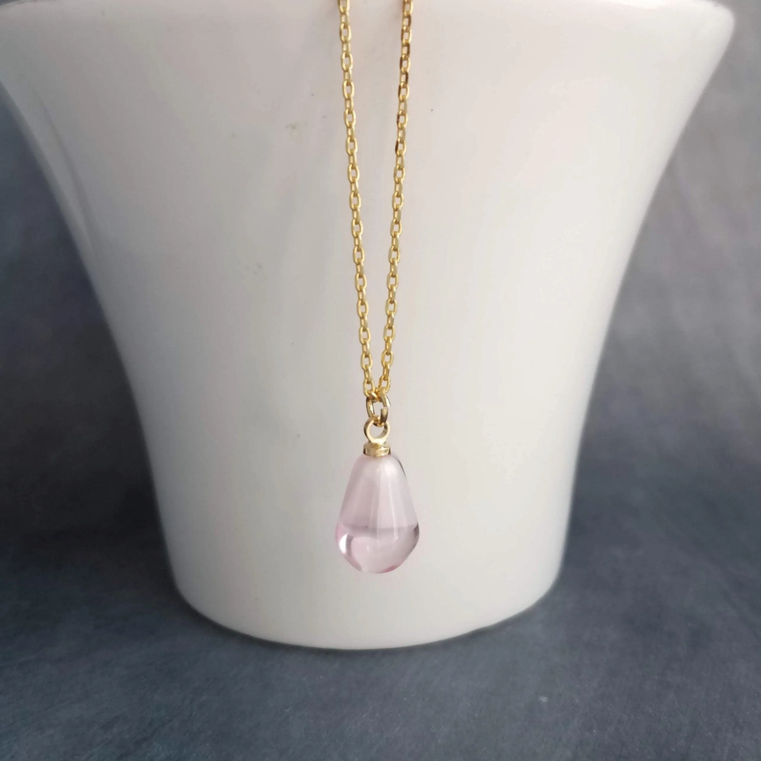 Pink Pomegranate Necklace, small light pink pendant, thin delicate chain, seed fruit necklace, fertility necklace, pomegranate seed charm