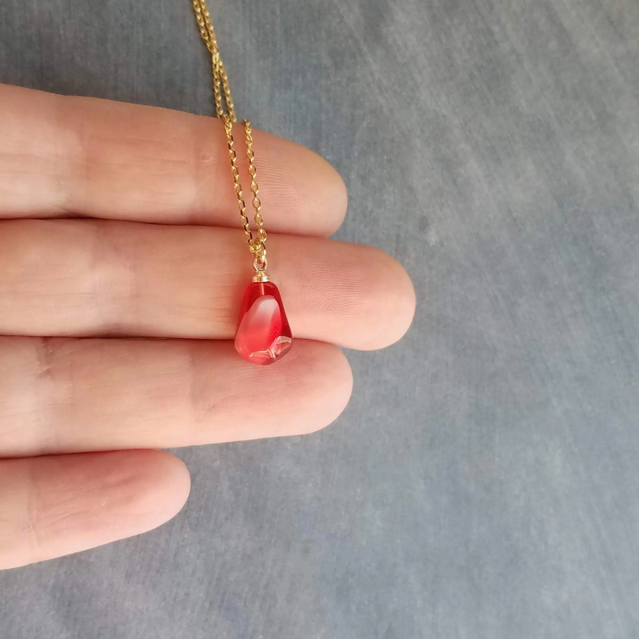 Pink Pomegranate Necklace, small light pink pendant, thin delicate chain, seed fruit necklace, fertility necklace, pomegranate seed charm