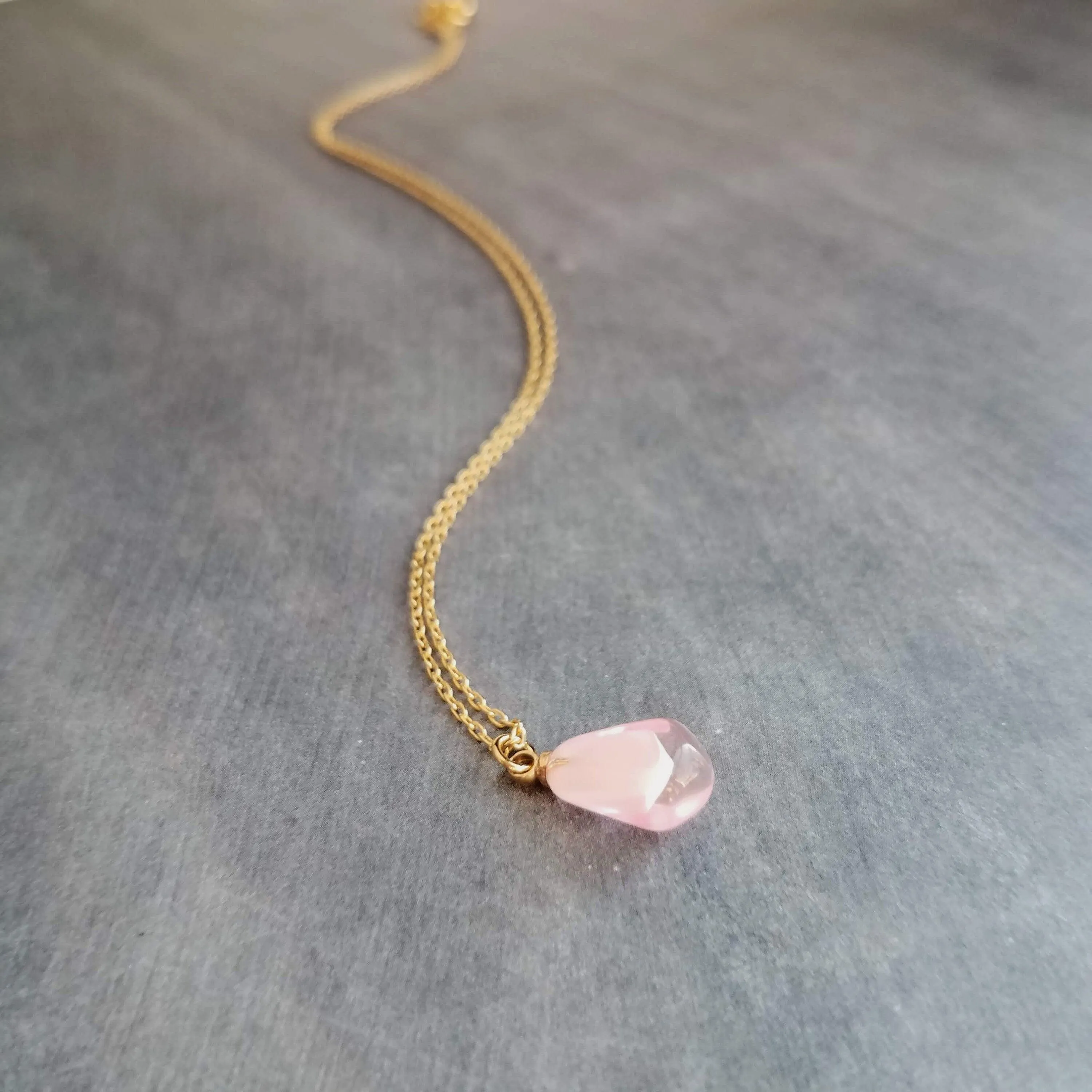 Pink Pomegranate Necklace, small light pink pendant, thin delicate chain, seed fruit necklace, fertility necklace, pomegranate seed charm