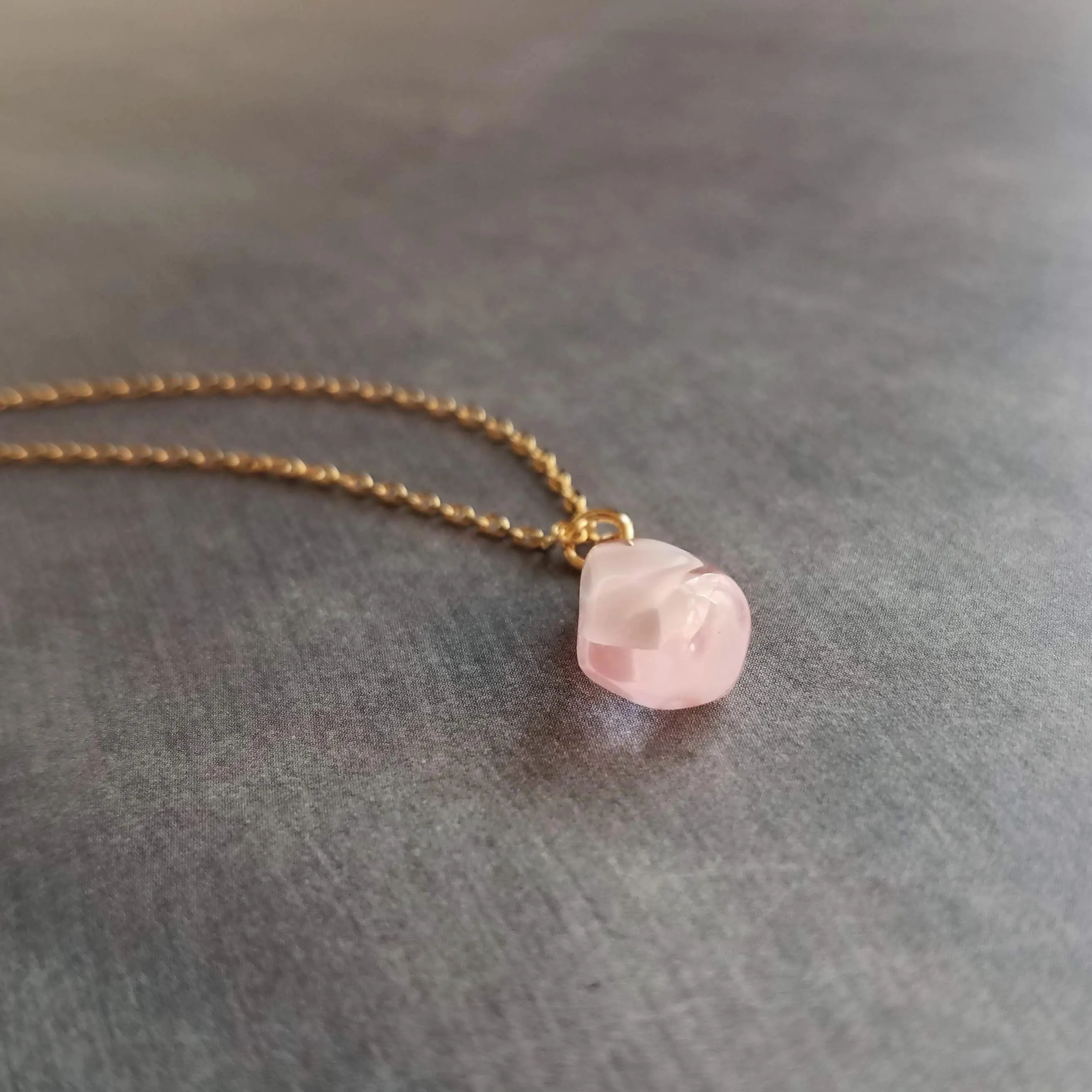 Pink Pomegranate Necklace, small light pink pendant, thin delicate chain, seed fruit necklace, fertility necklace, pomegranate seed charm