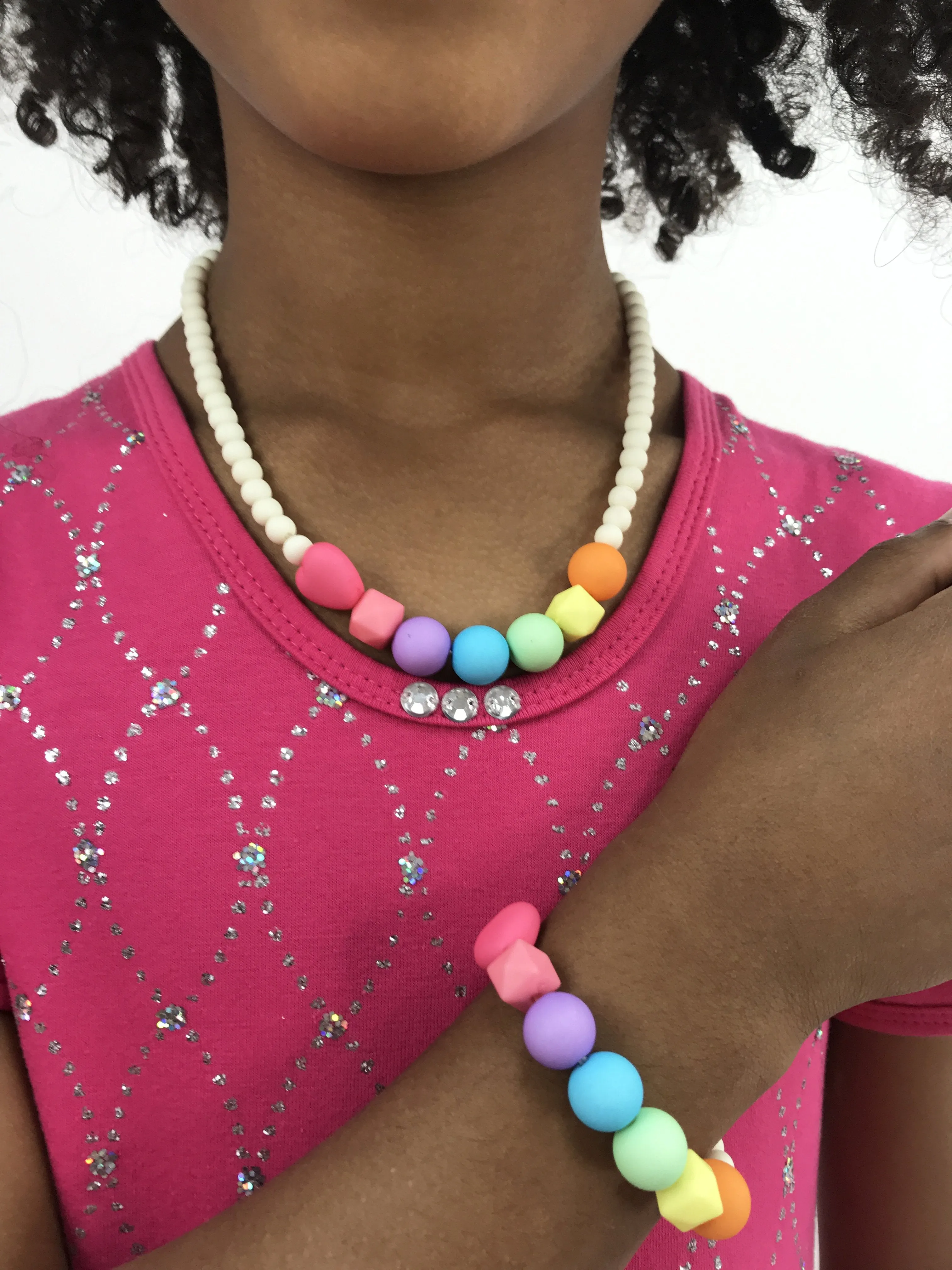 Pink Poppy Over the Rainbow Necklace & Bracelet Set