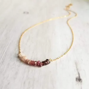 Pink Tourmaline Necklace, 14K gold fill chain, pink stone chips, gemstone chunk necklace, pink gemstone necklace, small stones, tiny stones