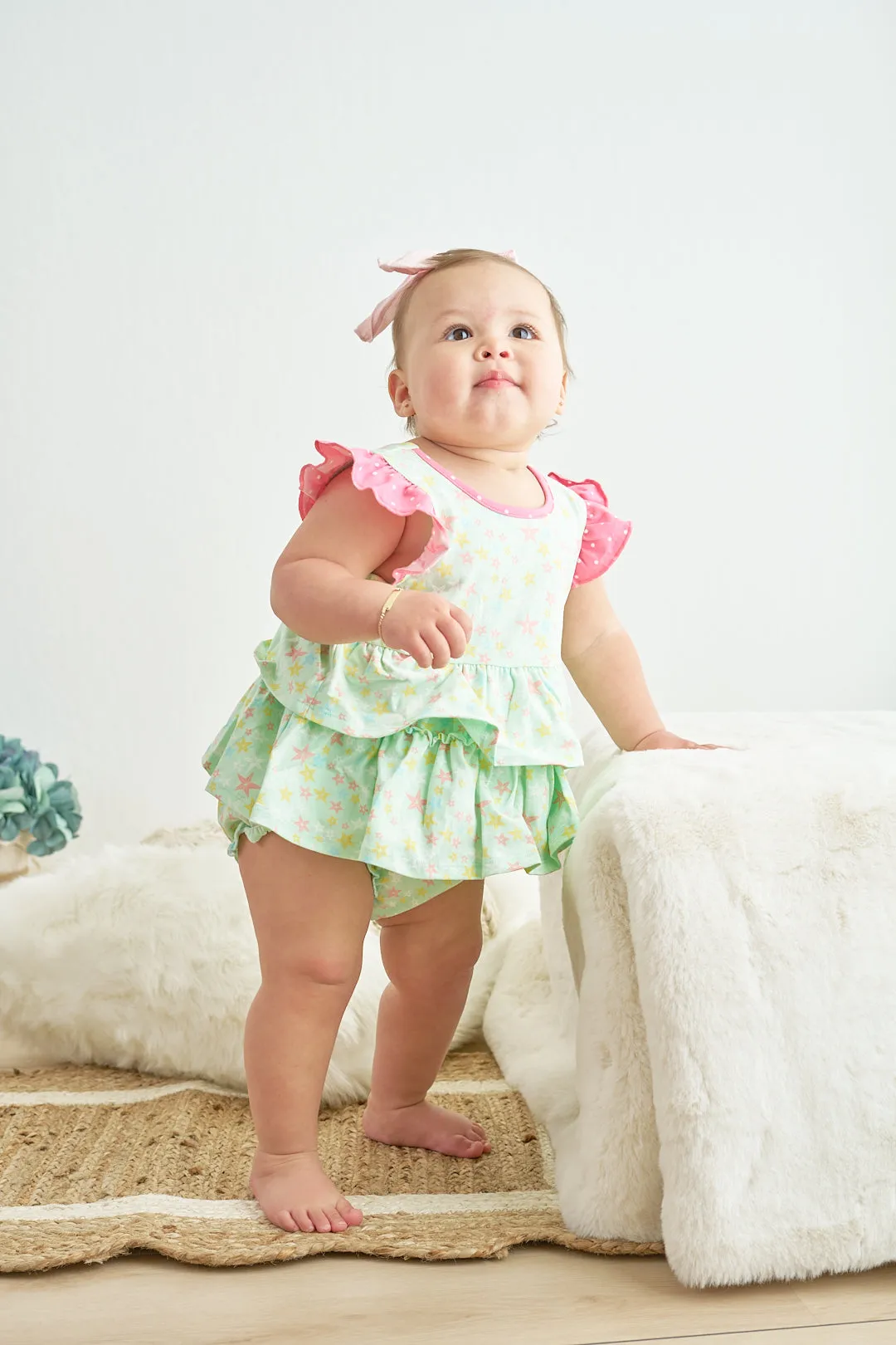 Platinum Star Print Ruffle Girl Bubble