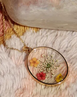 Pressed Wildflower Necklace - Oval
