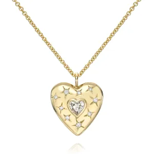 Puffy Star Diamond & White Topaz Heart Necklace