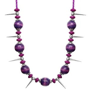 Purple Wooden Sequin Spike Necklace Set