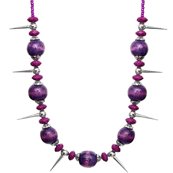 Purple Wooden Sequin Spike Necklace Set