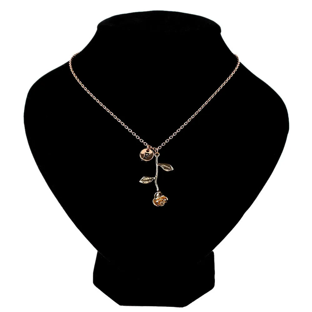"Beauty and the Beast" -- Rose Necklace with Initial Charm