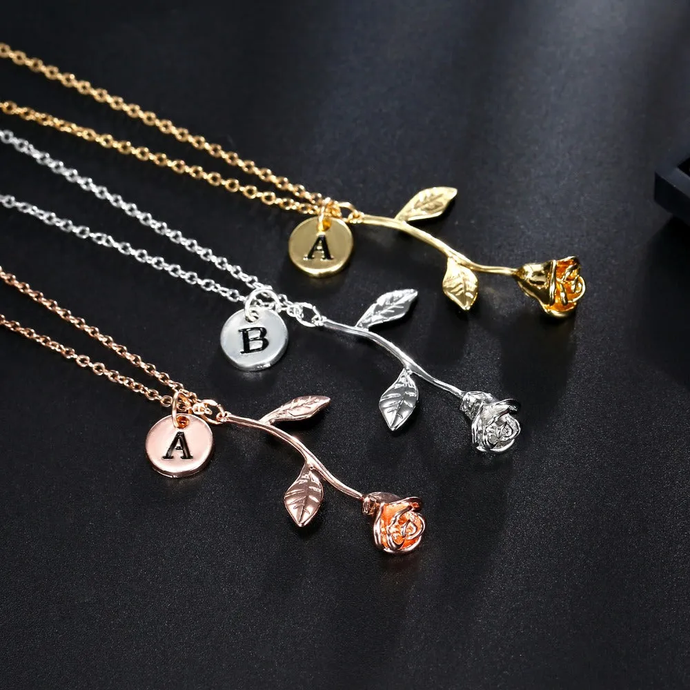 "Beauty and the Beast" -- Rose Necklace with Initial Charm