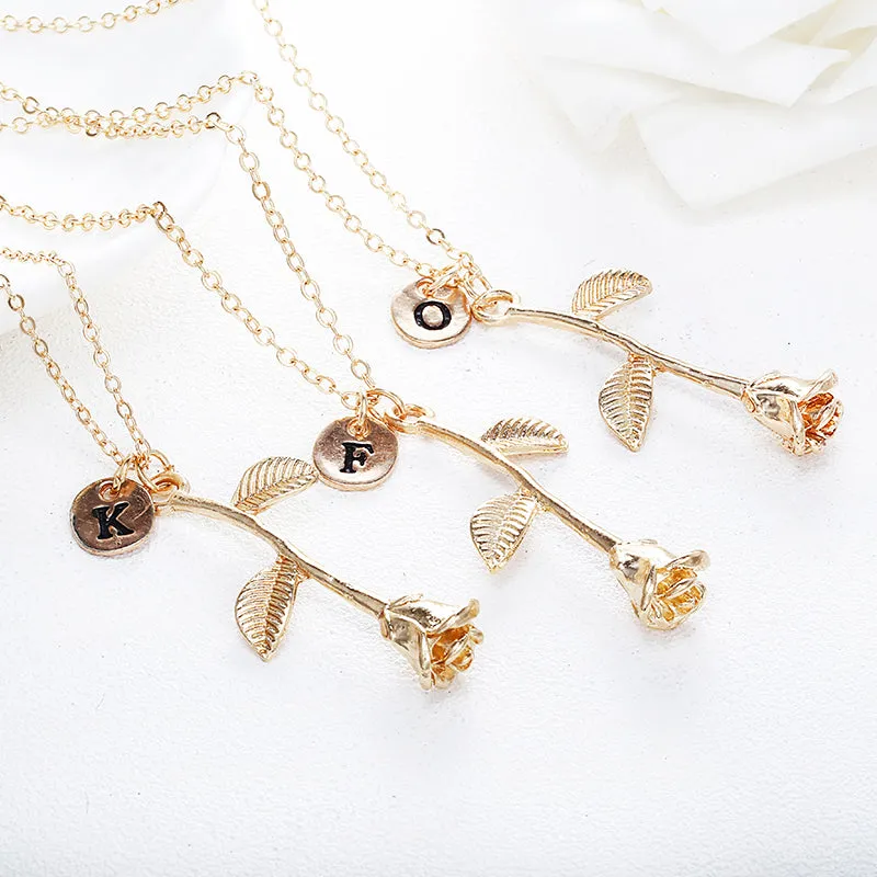 "Beauty and the Beast" -- Rose Necklace with Initial Charm