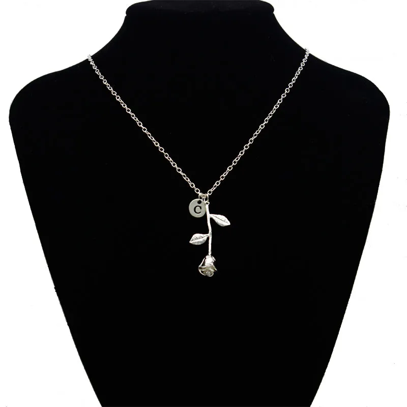 "Beauty and the Beast" -- Rose Necklace with Initial Charm