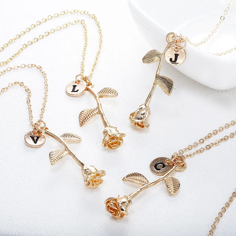 "Beauty and the Beast" -- Rose Necklace with Initial Charm