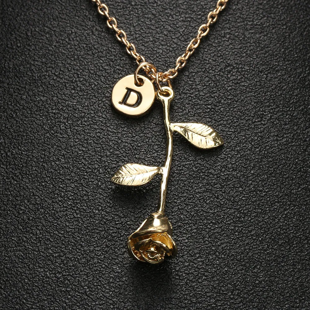 "Beauty and the Beast" -- Rose Necklace with Initial Charm