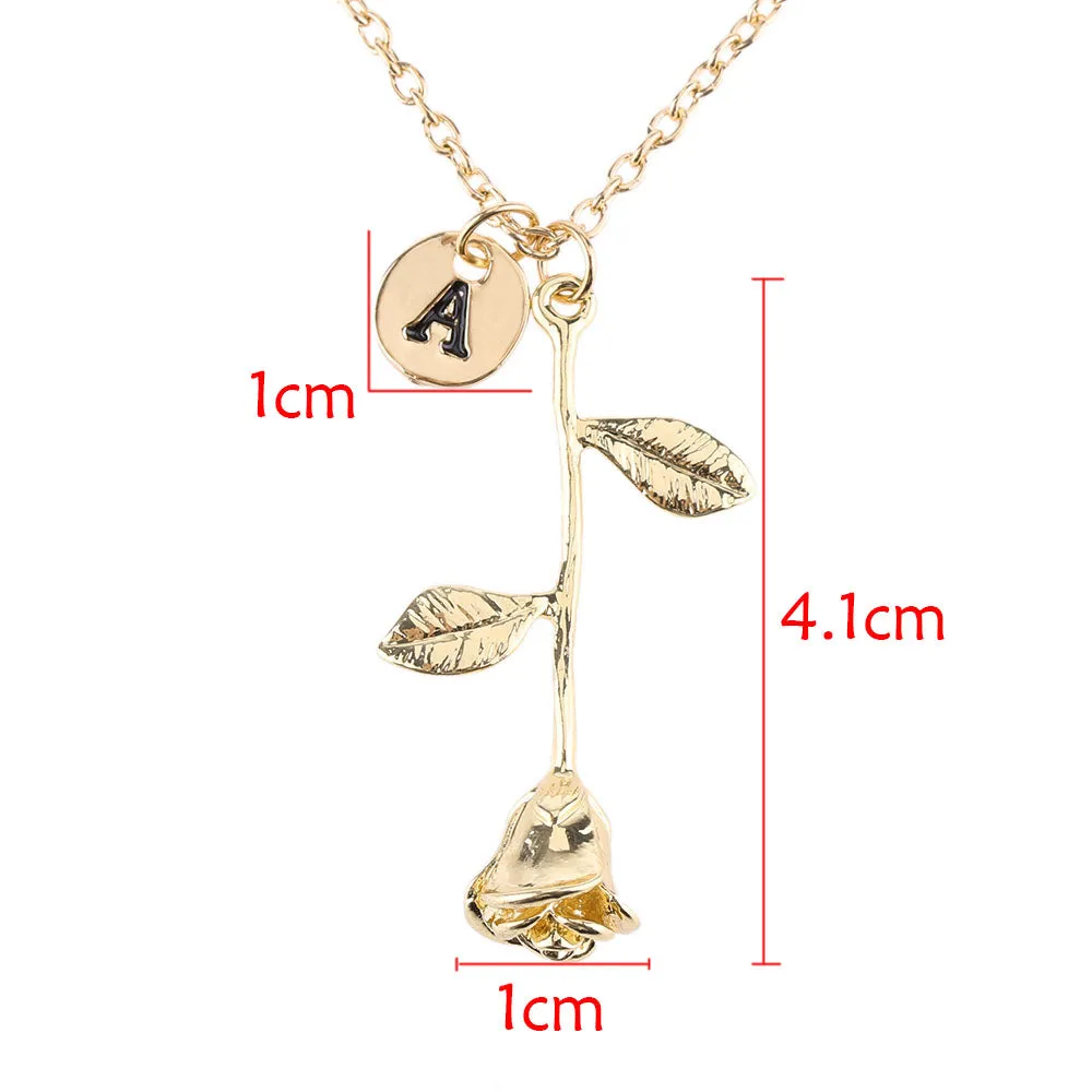 "Beauty and the Beast" -- Rose Necklace with Initial Charm