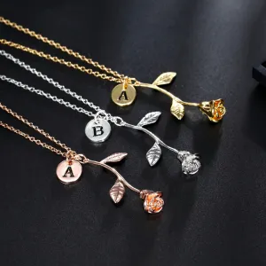 "Beauty and the Beast" -- Rose Necklace with Initial Charm