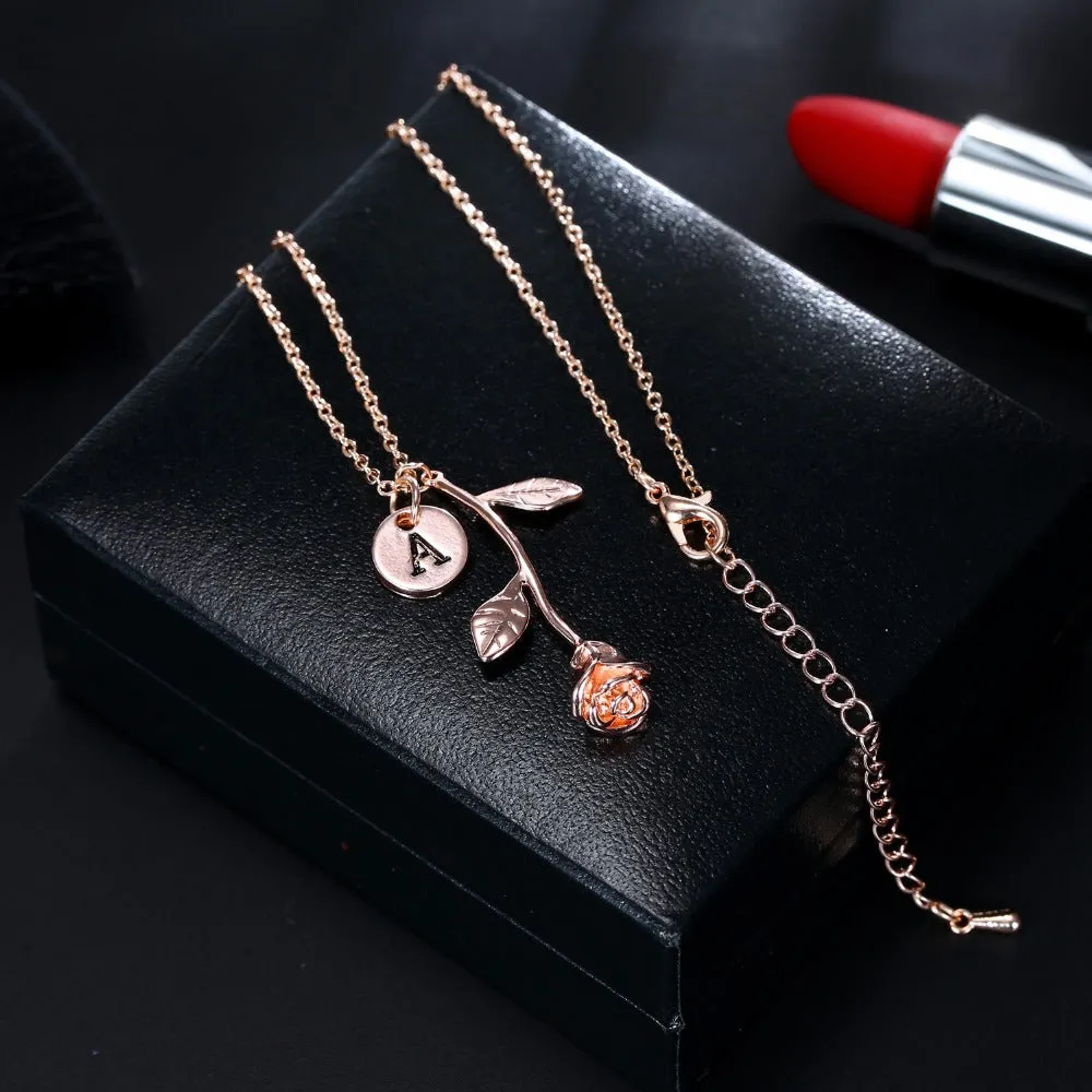 "Beauty and the Beast" -- Rose Necklace with Initial Charm