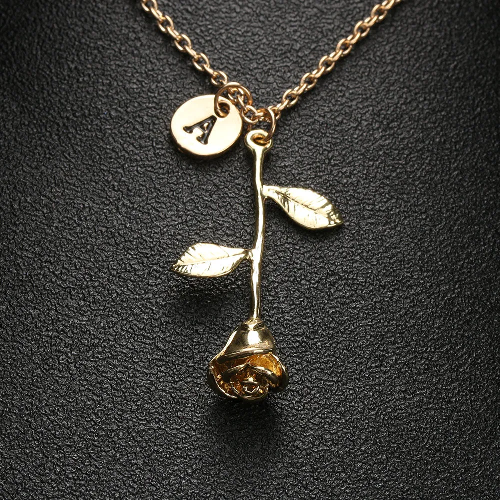 "Beauty and the Beast" -- Rose Necklace with Initial Charm