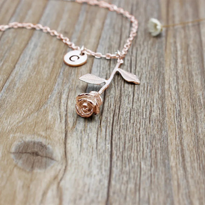 "Beauty and the Beast" -- Rose Necklace with Initial Charm