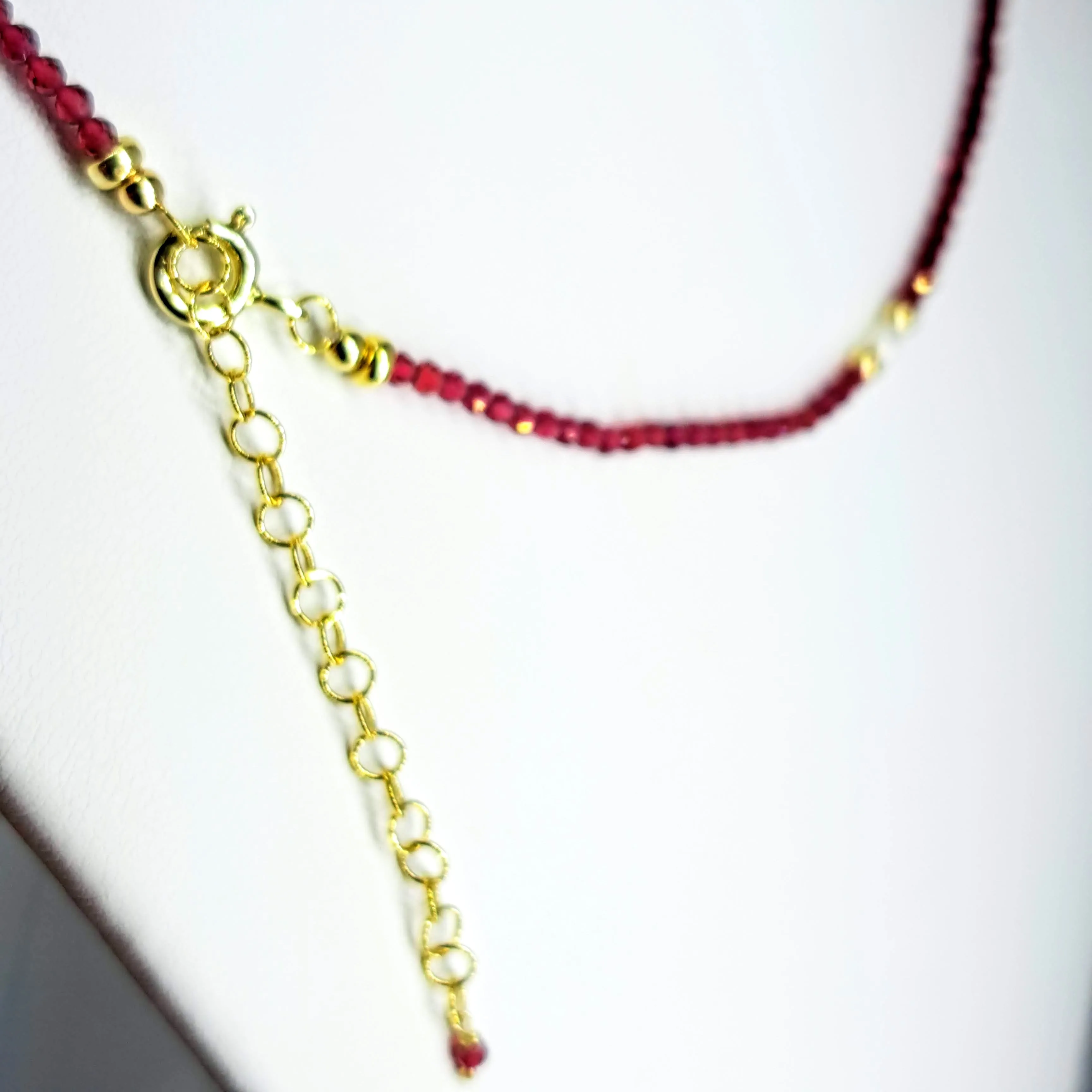 "Sweet Eye" -16"-18" Necklace - Rhodolite Garnet, Pearls, Lamp-worked Glass, 18k Gold Sterling