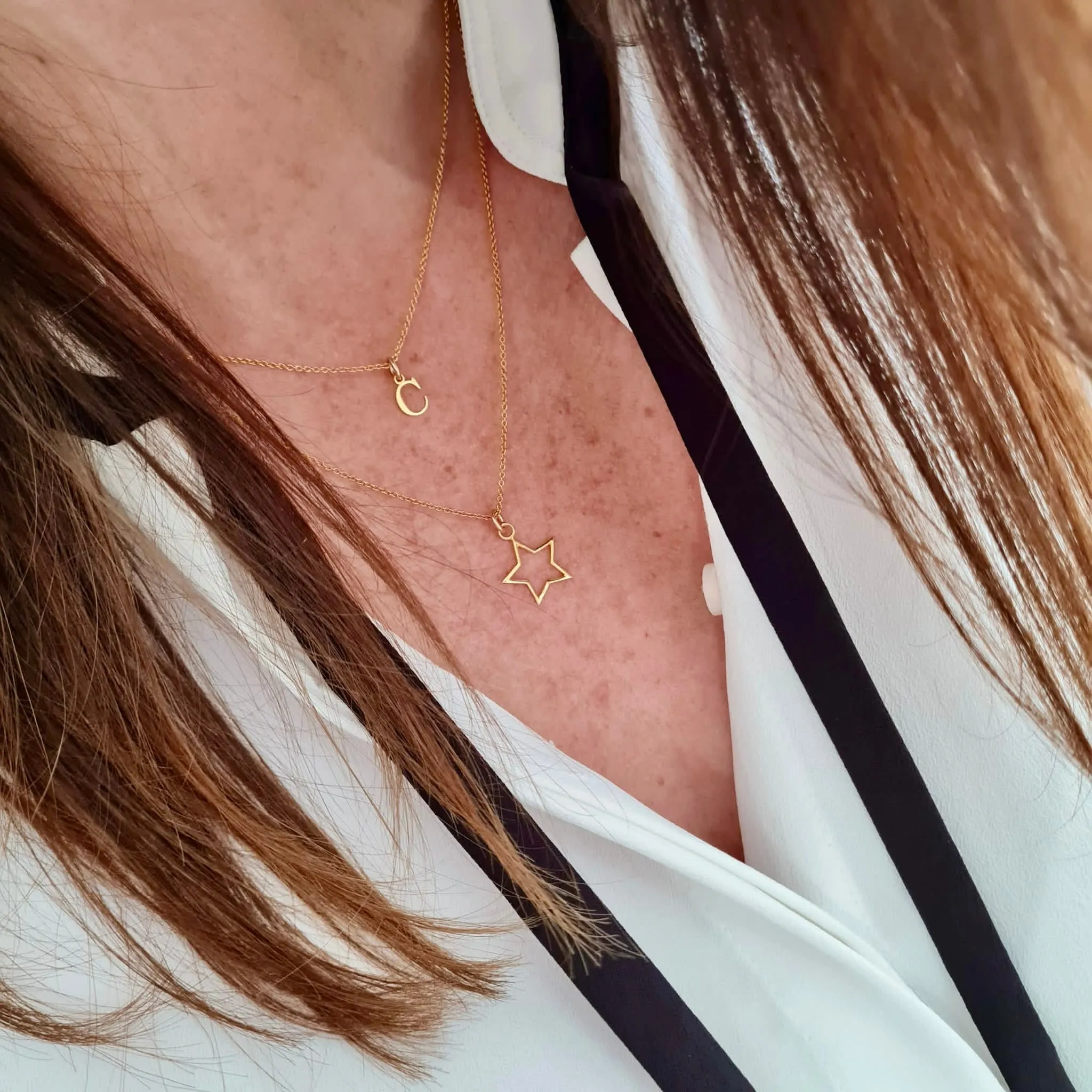"The Clare" Gold Initial & Star Necklace Set