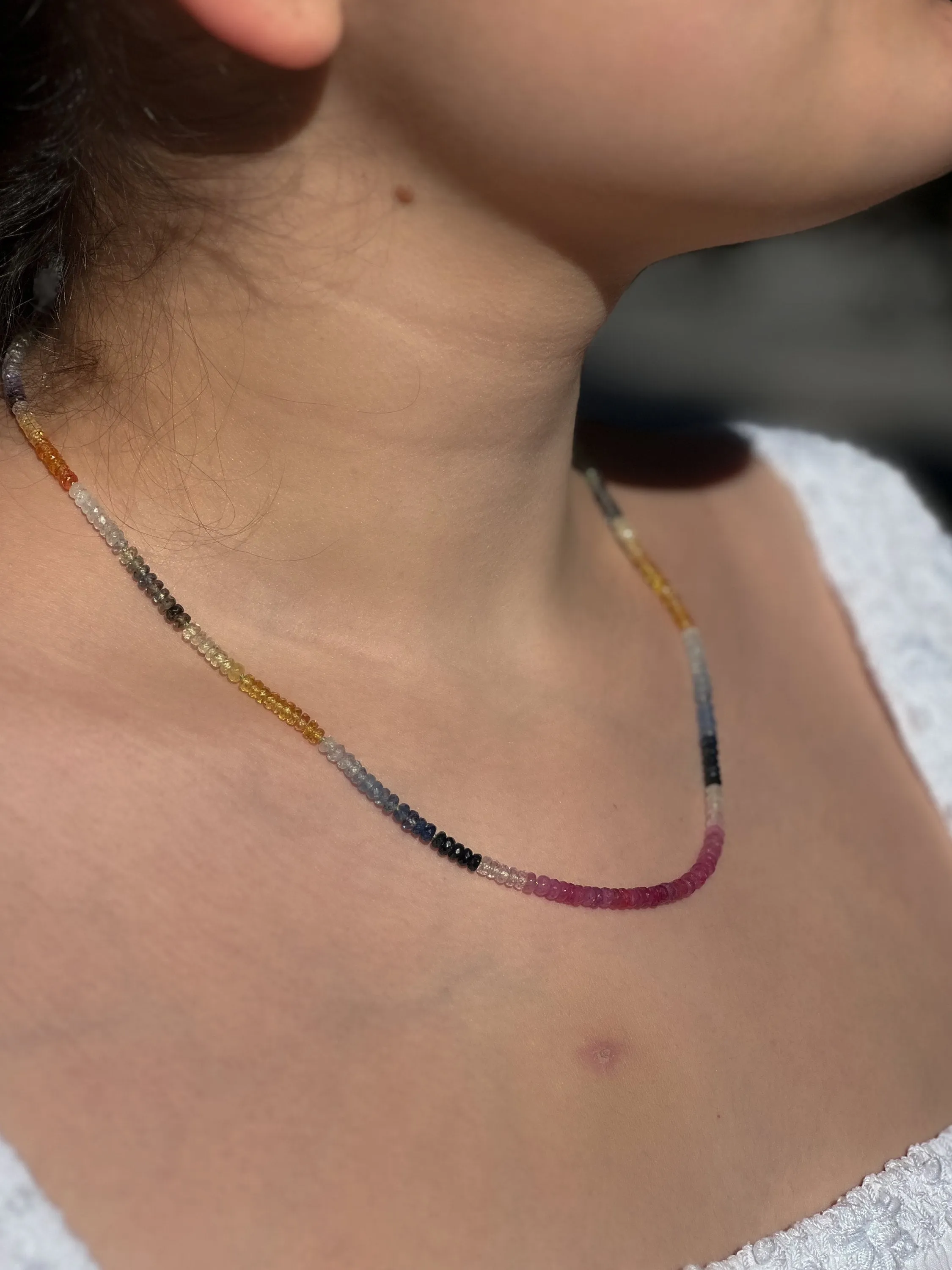Rainbow Sapphire Necklace, AAA  Sapphires, Gemstone Necklace, September Birthstone, Boho, Hand Knotted, Gift for Her, Timeless Necklace