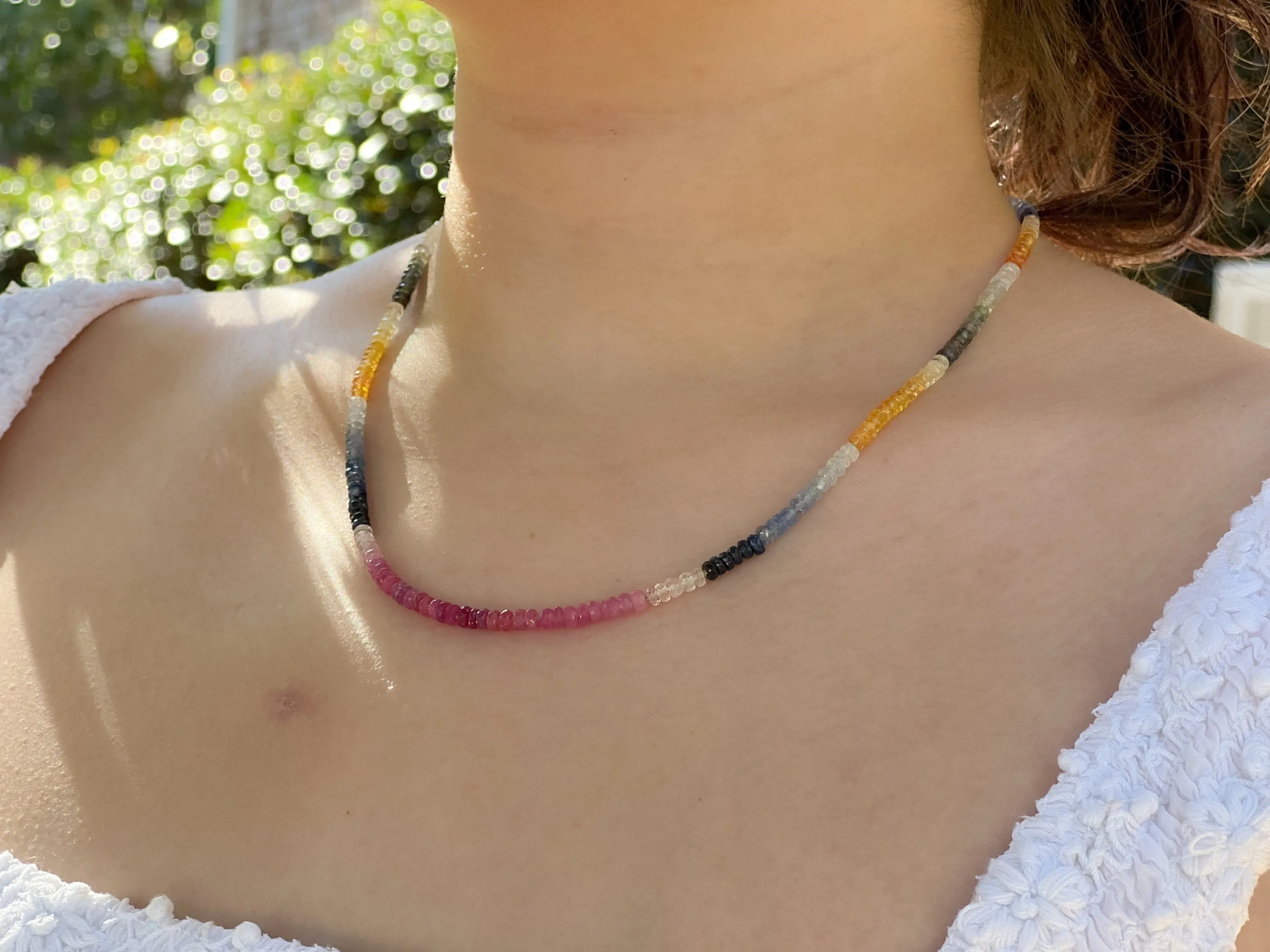 Rainbow Sapphire Necklace, AAA  Sapphires, Gemstone Necklace, September Birthstone, Boho, Hand Knotted, Gift for Her, Timeless Necklace