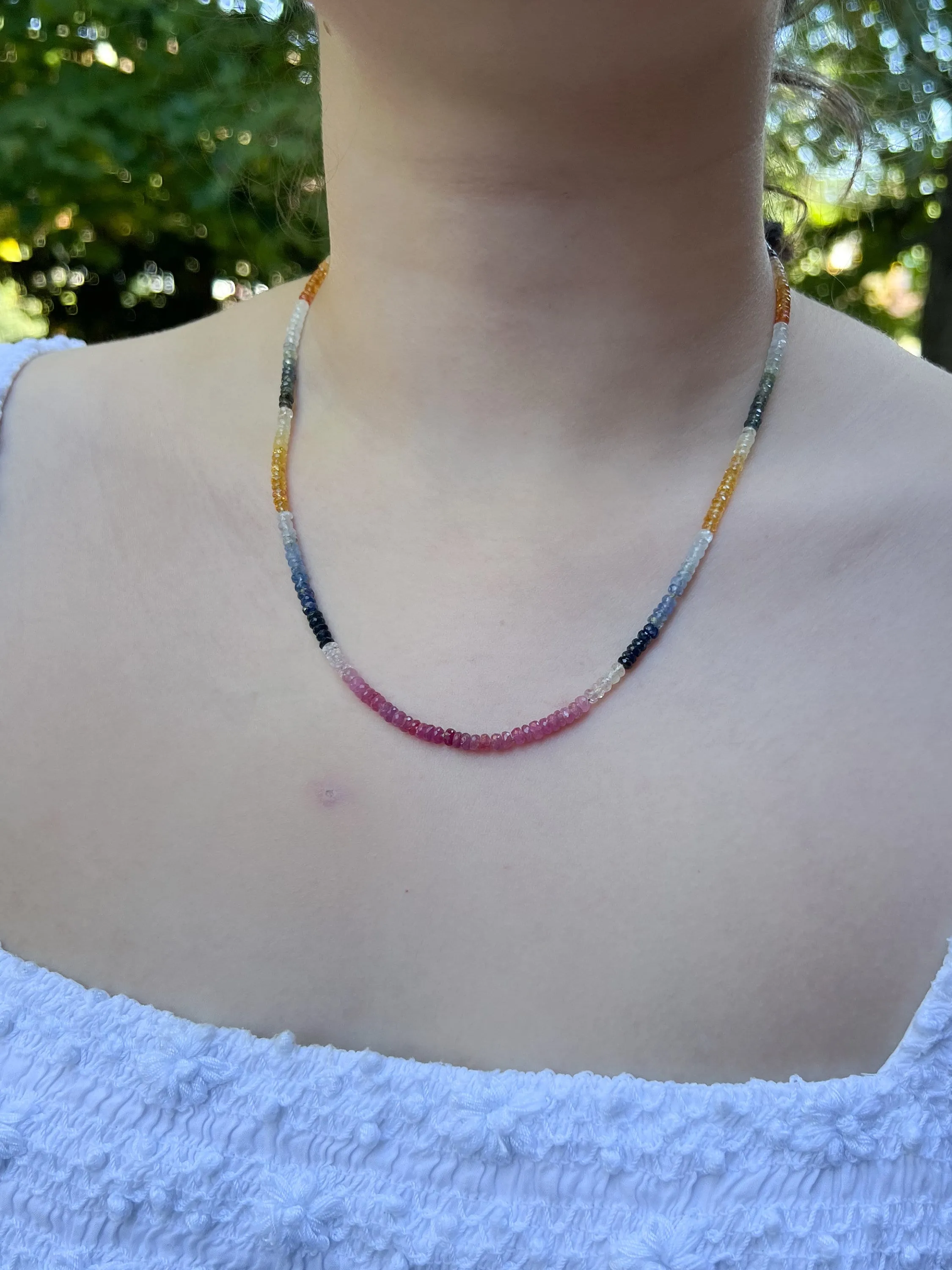 Rainbow Sapphire Necklace, AAA  Sapphires, Gemstone Necklace, September Birthstone, Boho, Hand Knotted, Gift for Her, Timeless Necklace