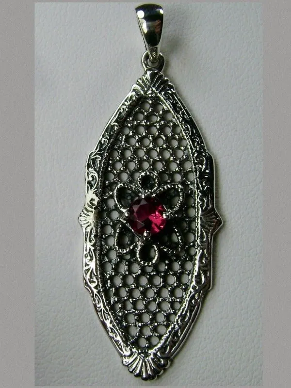 Red Ruby Flower Star Pendant, Round Gem, Vintage Necklace, Design#P20