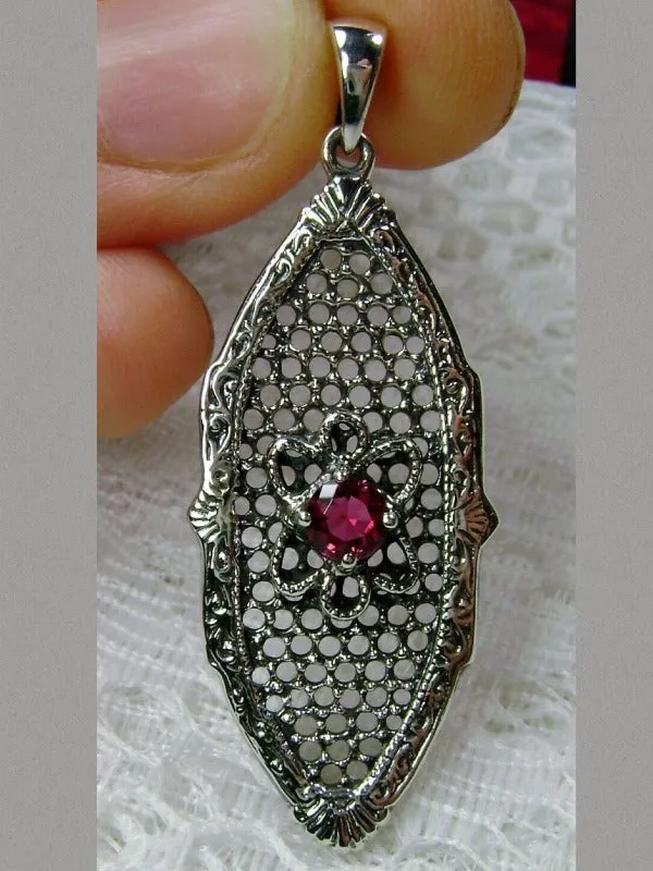 Red Ruby Flower Star Pendant, Round Gem, Vintage Necklace, Design#P20