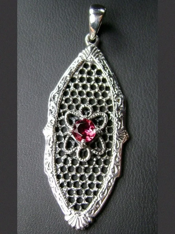 Red Ruby Flower Star Pendant, Round Gem, Vintage Necklace, Design#P20