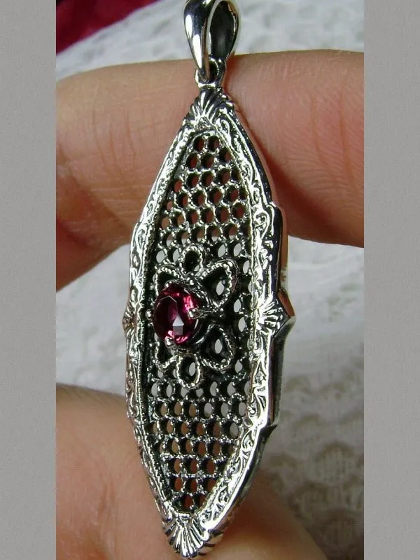 Red Ruby Flower Star Pendant, Round Gem, Vintage Necklace, Design#P20