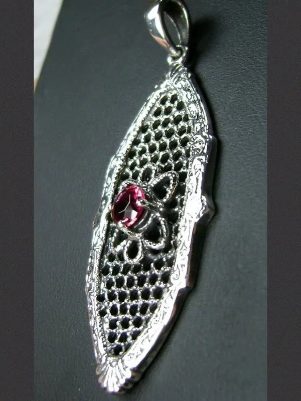 Red Ruby Flower Star Pendant, Round Gem, Vintage Necklace, Design#P20