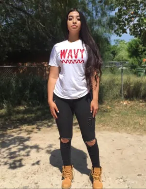 Red Wavy | White Tee