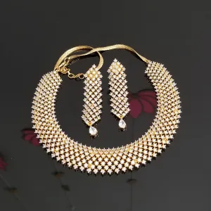 Reserved For Maha Laxmi Cz Classic Necklace With Gold Finish 1727