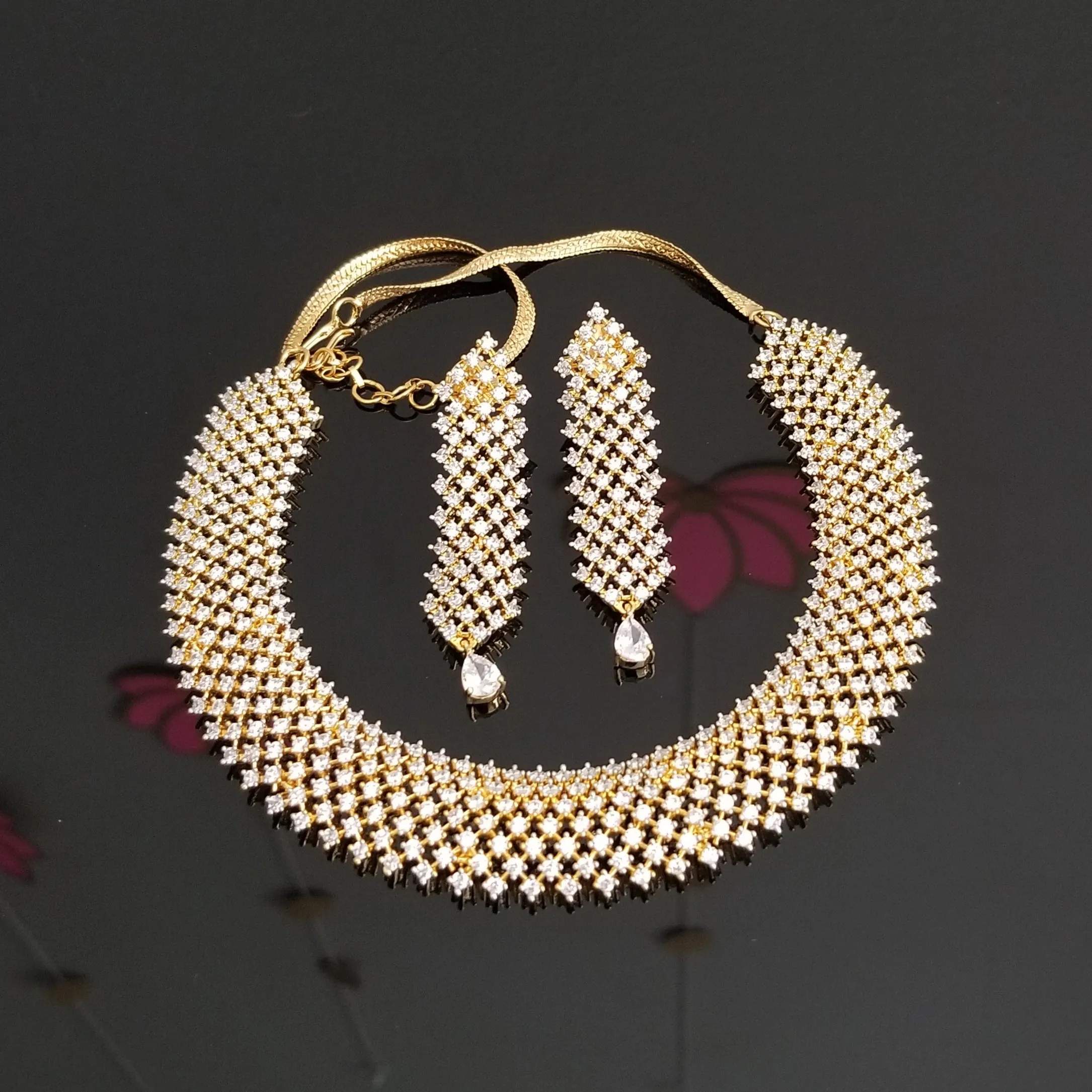 Reserved For Maha Laxmi Cz Classic Necklace With Gold Finish 1727