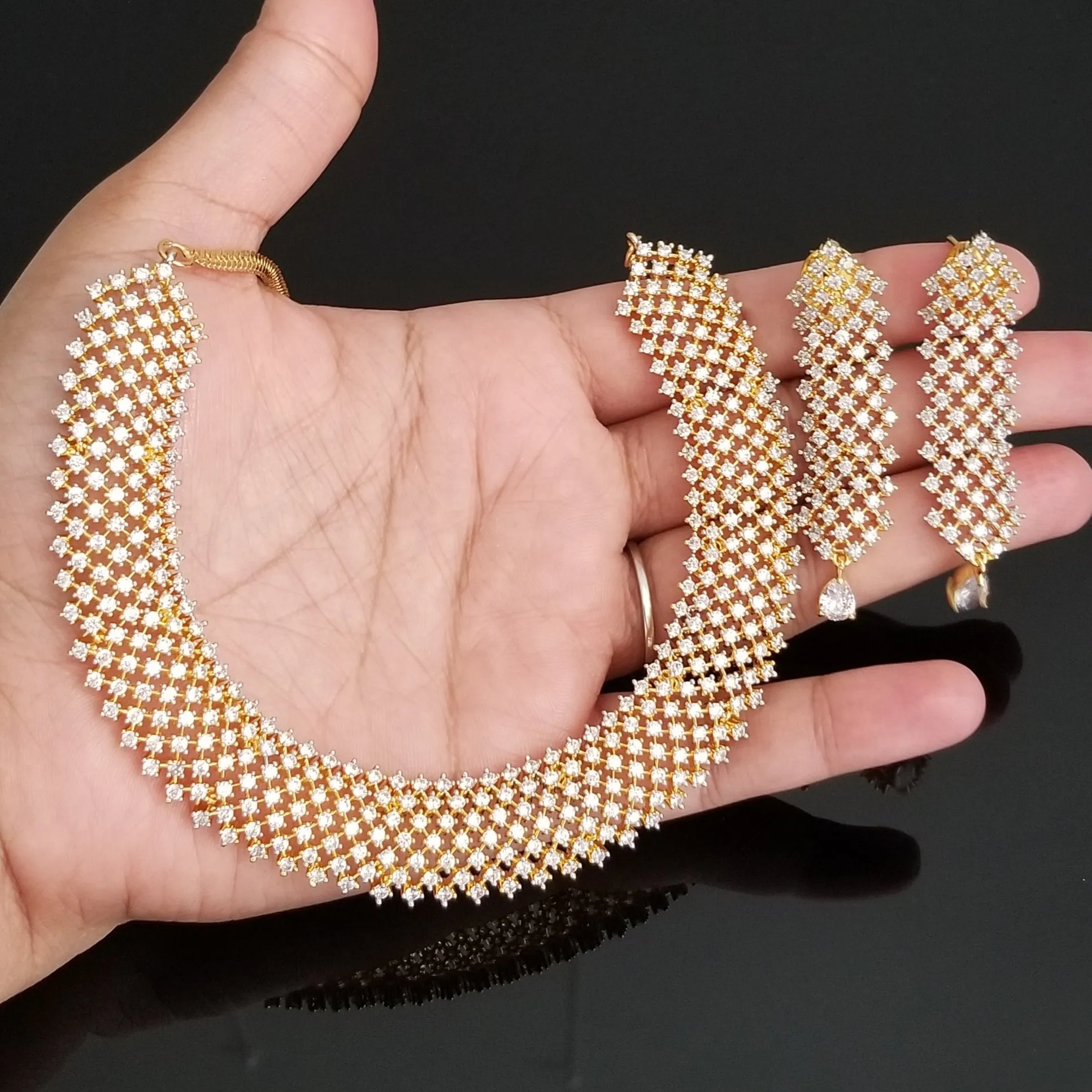 Reserved For Maha Laxmi Cz Classic Necklace With Gold Finish 1727