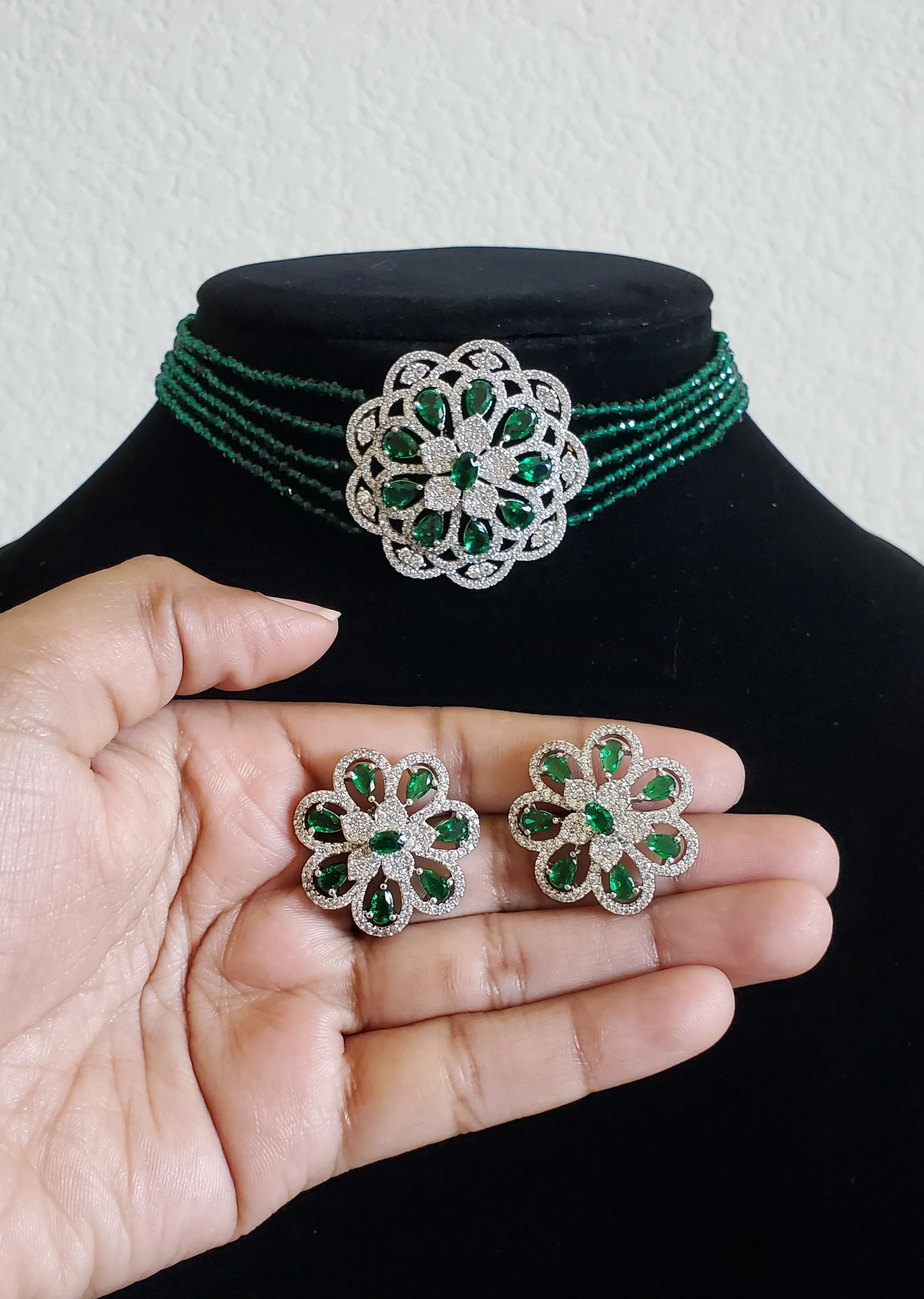 Revathi Cz Mala Necklace With Rhodium Plating