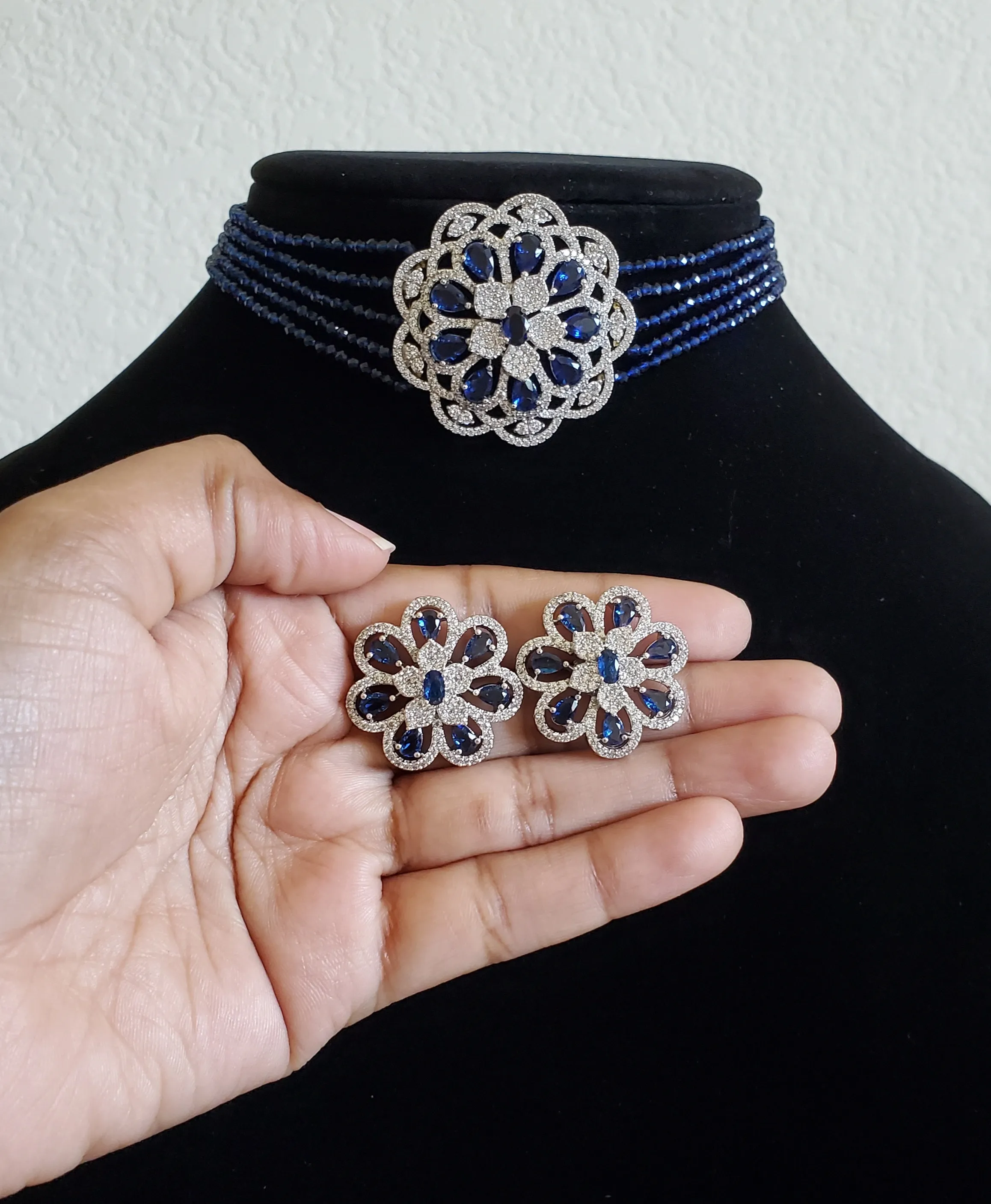 Revathi Cz Mala Necklace With Rhodium Plating