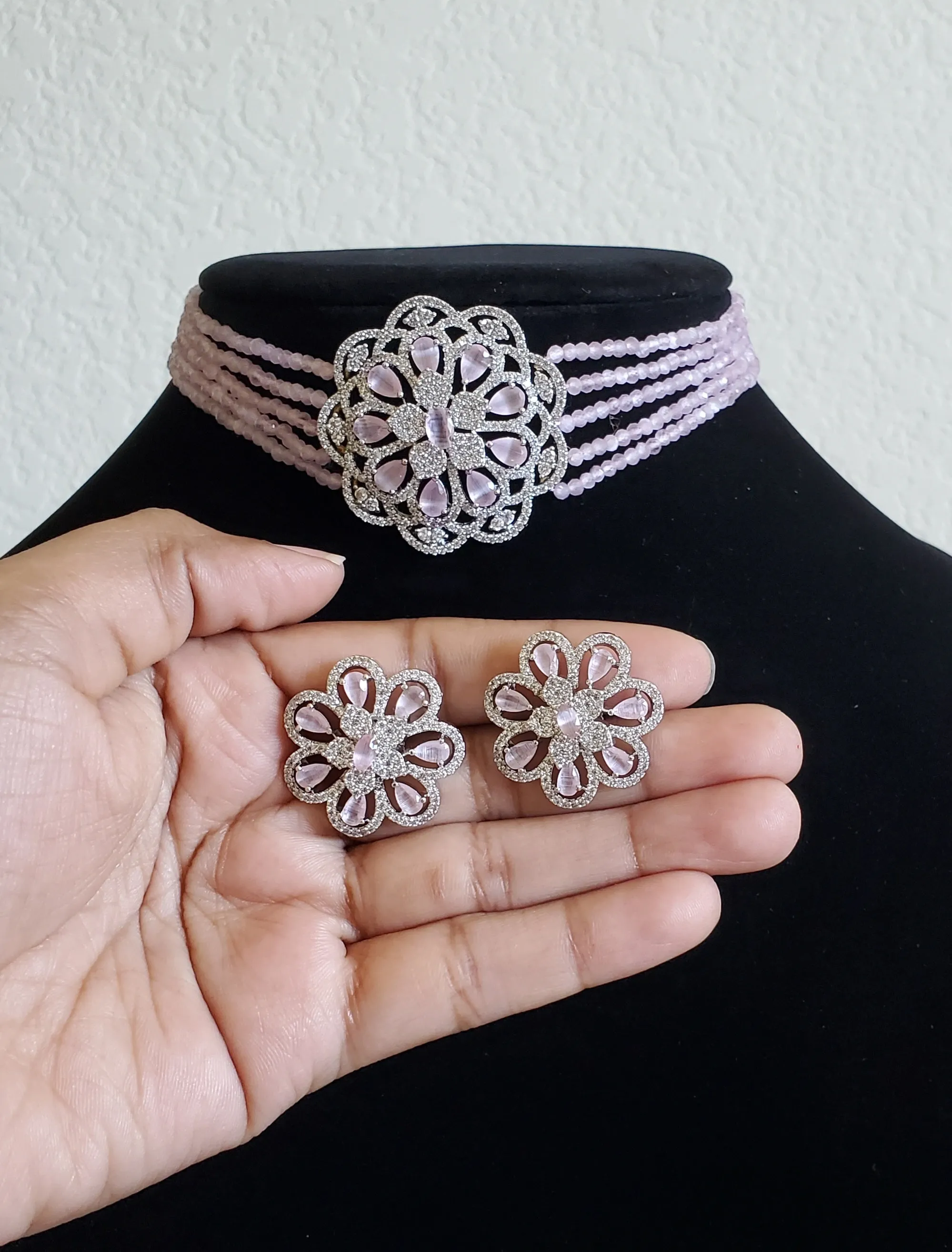 Revathi Cz Mala Necklace With Rhodium Plating