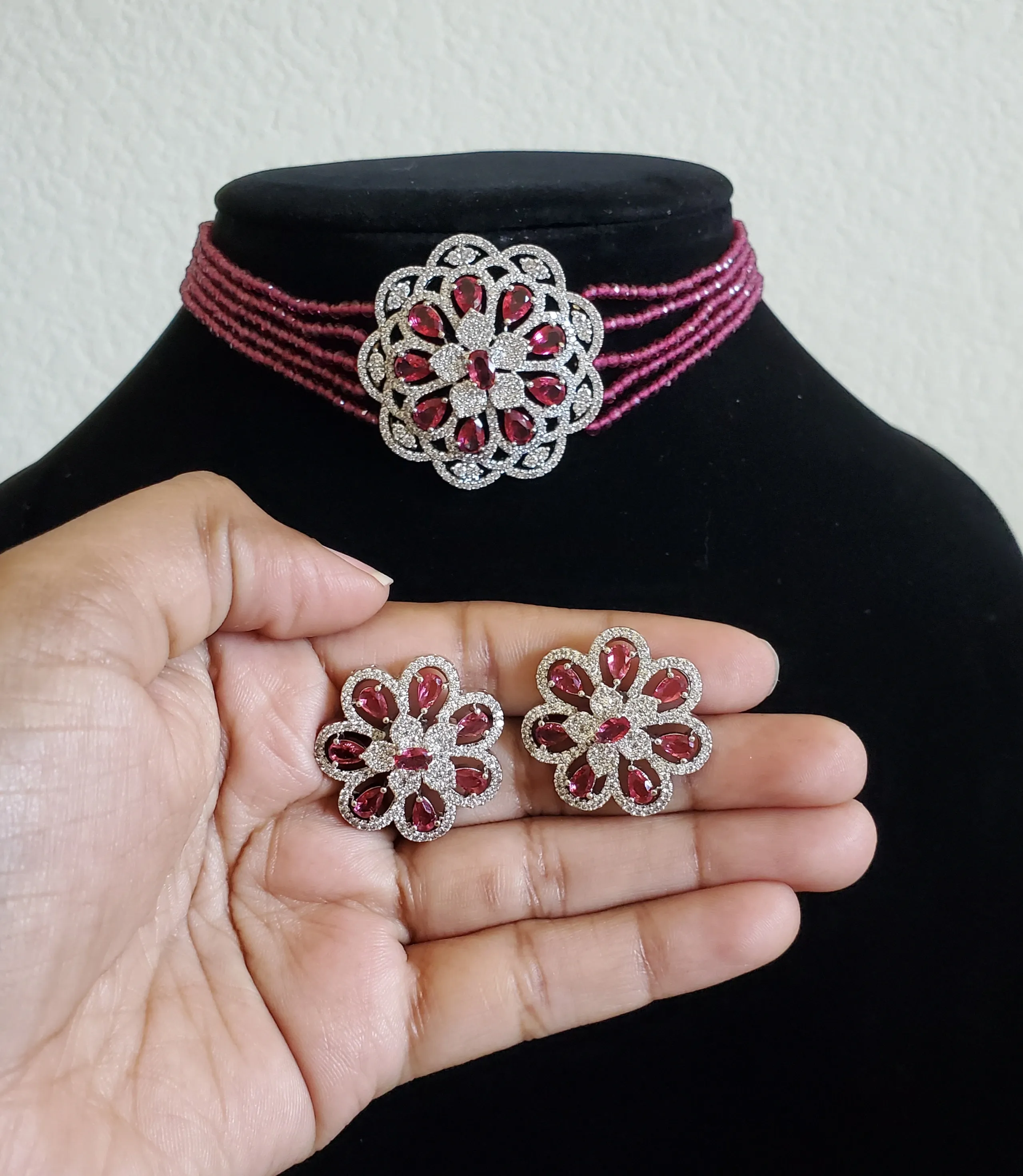 Revathi Cz Mala Necklace With Rhodium Plating