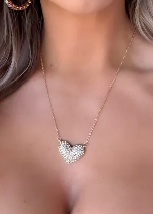 Rhinestone Heart Necklace - Gold