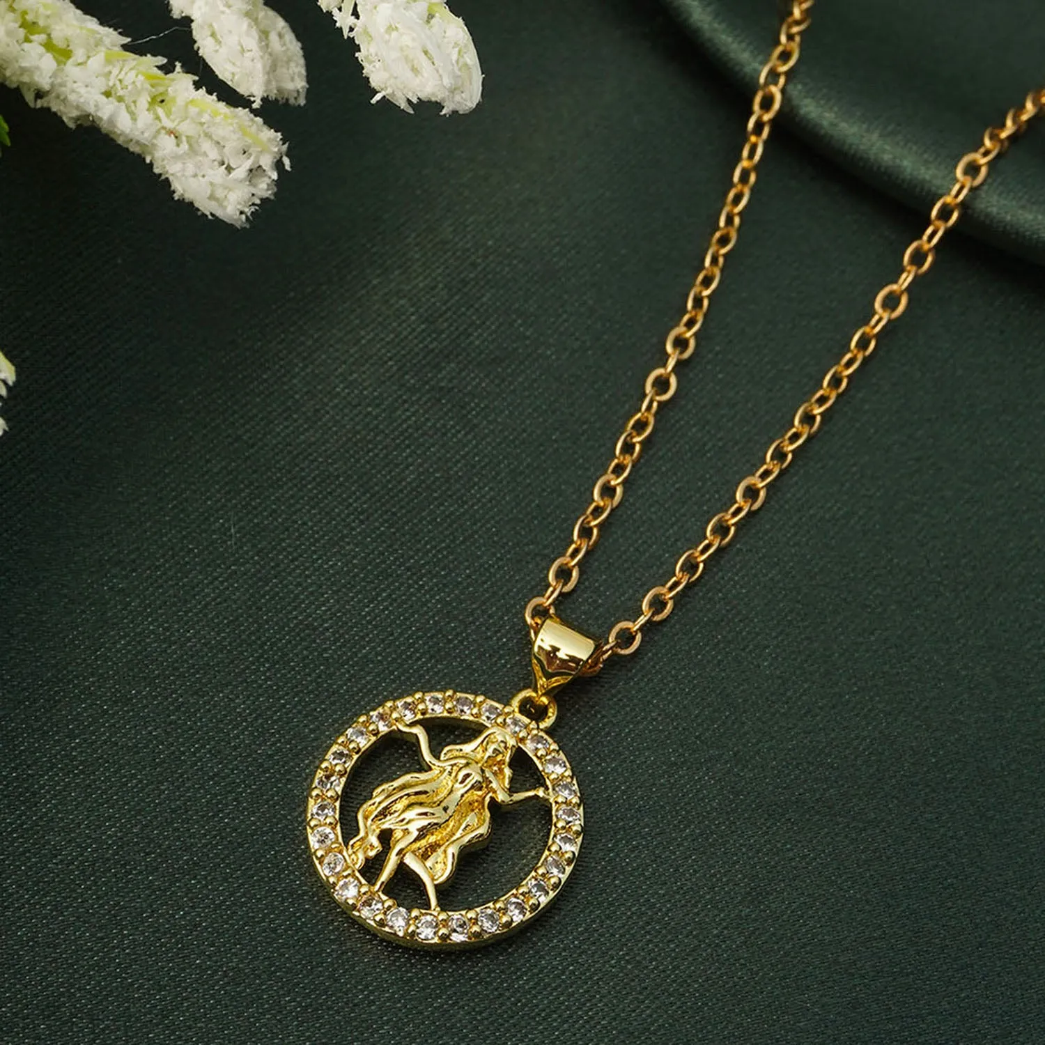 Rhinestone Studded Virgo Zodiac Necklace