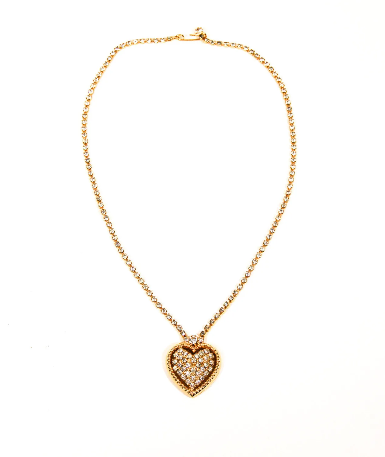 Rhinestones Heart Necklace in Gold Tone