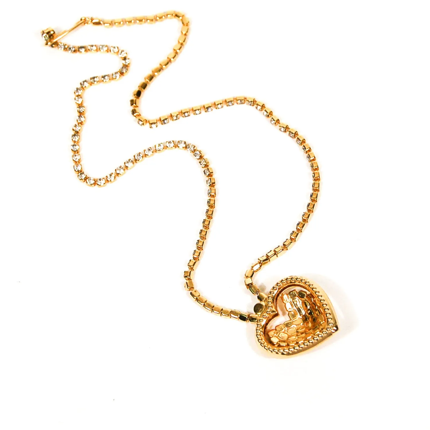Rhinestones Heart Necklace in Gold Tone