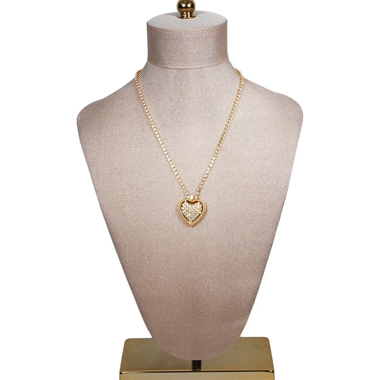 Rhinestones Heart Necklace in Gold Tone