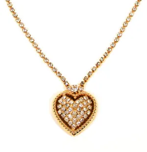 Rhinestones Heart Necklace in Gold Tone